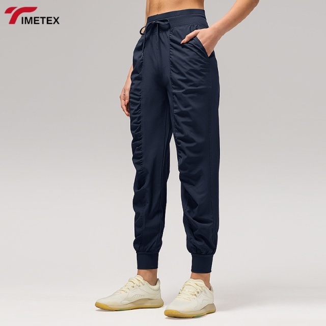 TIMETEX Women's High Waist Athletic Gym Fitness Pants Quick Dry Joggers Elastic Waist Drawstring Solid Yoga Leggings for Running