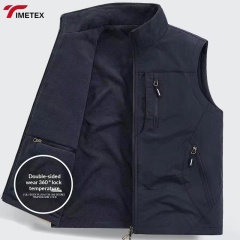 Men's Casual Double-Sided Plush Vest Jacket Large Size Thickened Stand-Up Collar Multiple Pockets for Work Photography Fishing