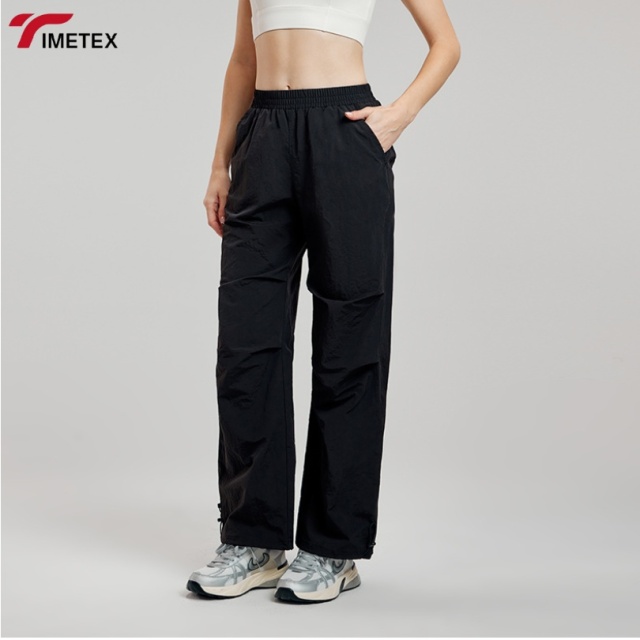 TIMETEX Women's High Waist Nylon Gym Jogger Pants Plus Size Fitness Activewear Breathable Flat Elastic Waist Sports Baggy Pocket