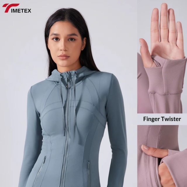 Custom LOGO Women's Long Sleeve Gym Fitness Top Slim Fit Athletic Wear Full Zip up Outdoor Yoga Hooded Jacket with Pocket