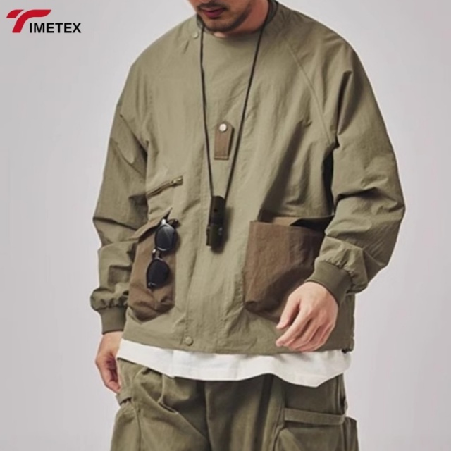 Custom Colour High Quality Windbreaker Jacket for Men Streetwear Lightweight Sport Wear Button Big Pocket Spring Clofhes