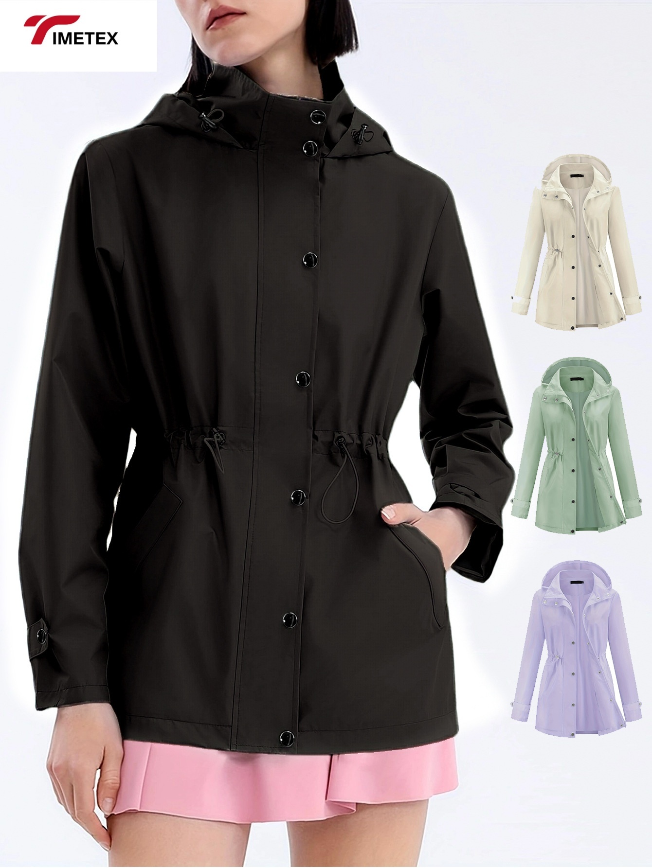 Timetex  Stylish Simple Commuter Design Casual Jacket for Spring/Summer Long Length Adjustable Waist 5XL Solid Autumn Woven