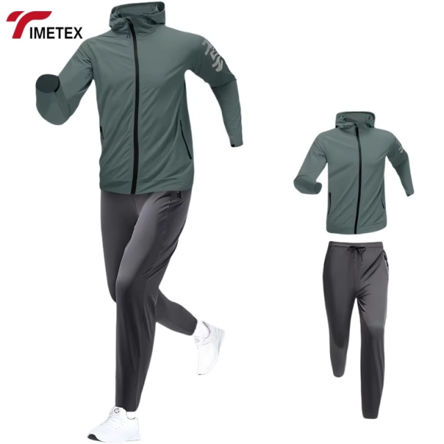TIMETEX Men's Women's Active Wear Sports Tracksuit Vintage Style Hooded Windbreaker Pants Sun Protection Jacket Breathable