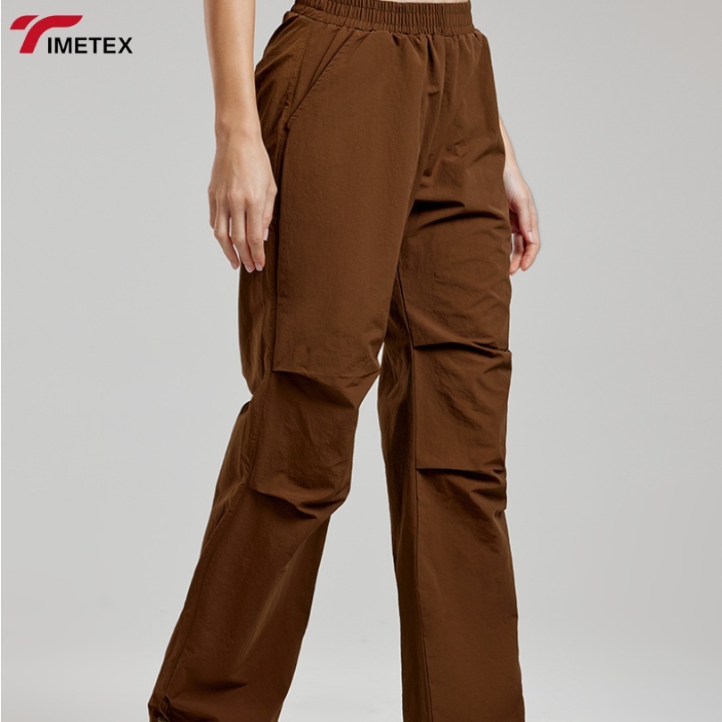 TIMETEX Women's High Waist Nylon Gym Jogger Pants Plus Size Fitness Activewear Breathable Flat Elastic Waist Sports Baggy Pocket