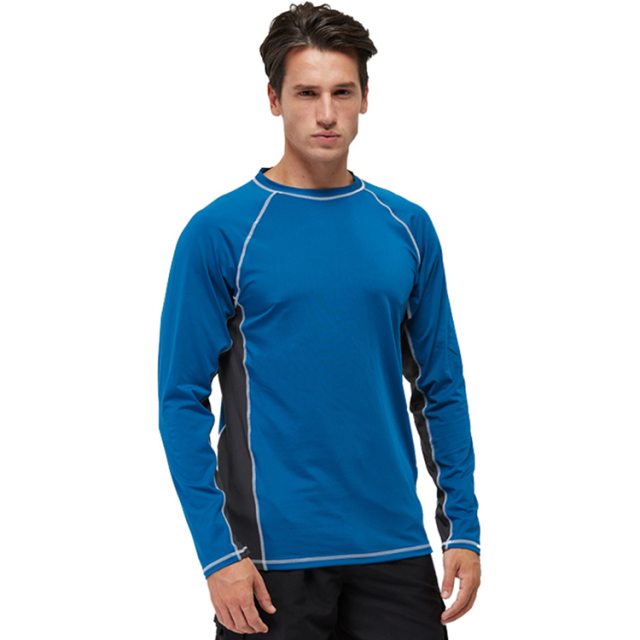 Wholesale Men Long Sleeve Swim Shirt Quick Dry  Patchwork Beach Surf Playera Rash Guard