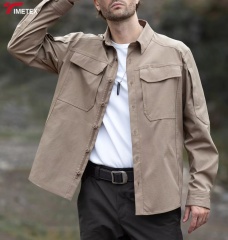 TIMETEX High Quality Slim Fit Men's Dress Shirts Autumn Breathable Linen/Cotton Mandarin Collar Anti-Wrinkle Custom Chest Pocket