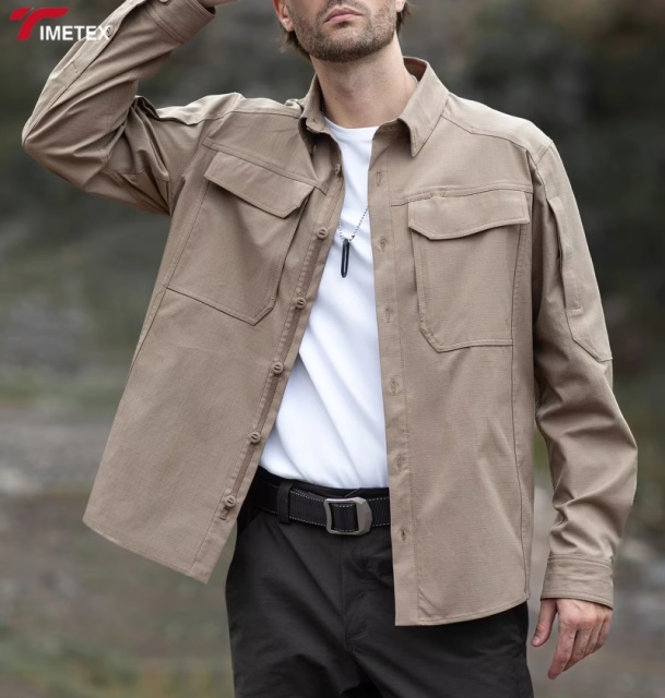 TIMETEX High Quality Slim Fit Men's Dress Shirts Autumn Breathable Linen/Cotton Mandarin Collar Anti-Wrinkle Custom Chest Pocket
