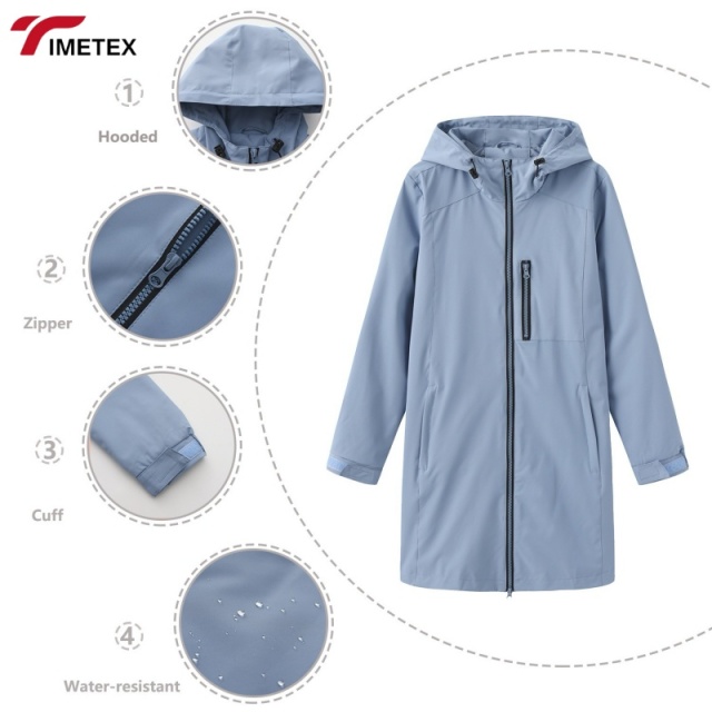 TIMETEX Outdoor Sports Hooded Coat Winter Formal Stand Collar Windproof and Waterproof Zipper Casual Loose Fit for Spring Autumn