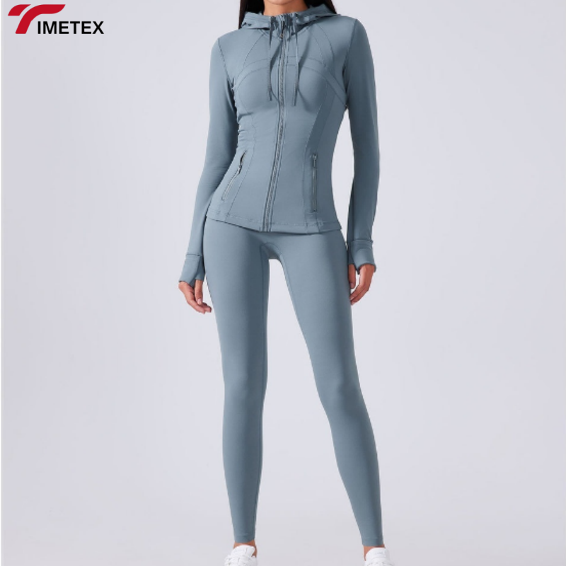 Custom LOGO Women's Long Sleeve Gym Fitness Top Slim Fit Athletic Wear Full Zip up Outdoor Yoga Hooded Jacket with Pocket