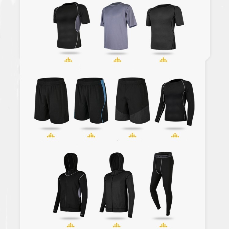Men 5 Pieces Set Casual Running Gym Suits Fitness Clothes Sports Shorts Quick-drying Tights Short-sleeved Training Sportswear