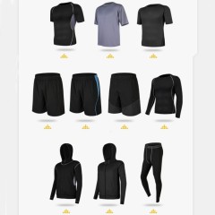 Men 5 Pieces Set Casual Running Gym Suits Fitness Clothes Sports Shorts Quick-drying Tights Short-sleeved Training Sportswear