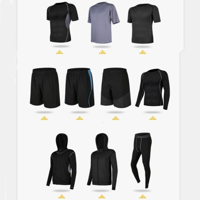 Men 5 Pieces Set Casual Running Gym Suits Fitness Clothes Sports Shorts Quick-drying Tights Short-sleeved Training Sportswear