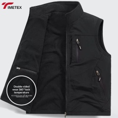 Men's Casual Double-Sided Plush Vest Jacket Large Size Thickened Stand-Up Collar Multiple Pockets for Work Photography Fishing