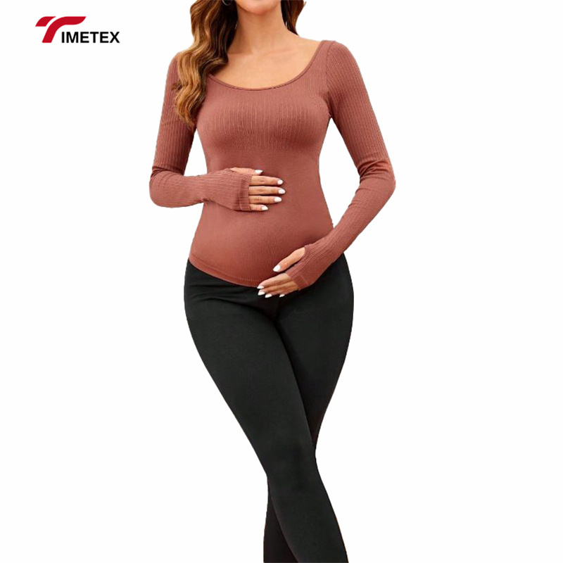 New Solid Color High Stretch Pregnant Women Yoga Shirt Seamless Long Sleeve Shirt