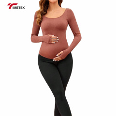 New Solid Color High Stretch Pregnant Women Yoga Shirt Seamless Long Sleeve Shirt