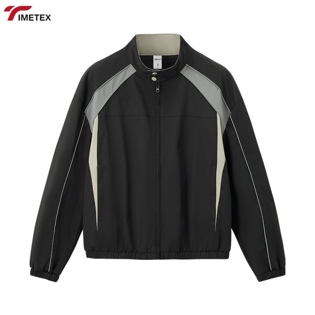 TIMETEX Vintage Sporty Reflective Piping Zip Boxy Jackets Unisex Jogging Nylon Tracksuit Set with Woven Weaving Method