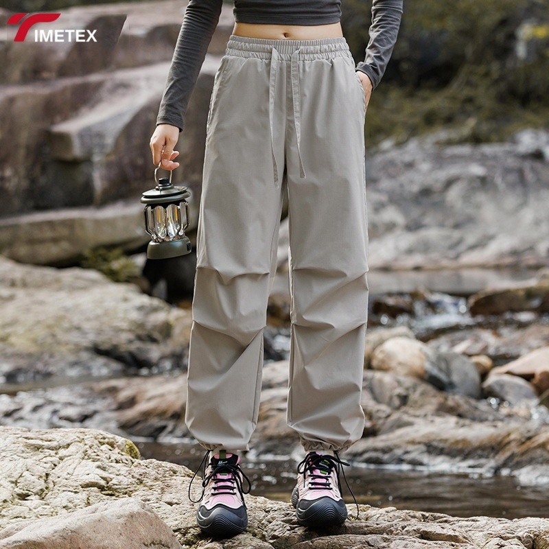 Women's High Waist Parachute Drawstring Elastic Palazzo Trousers Casual Anti-Wrinkle and Anti-Static Cargo for Autumn Season