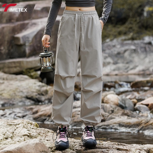 Women's High Waist Parachute Drawstring Elastic Palazzo Trousers Casual Anti-Wrinkle and Anti-Static Cargo for Autumn Season