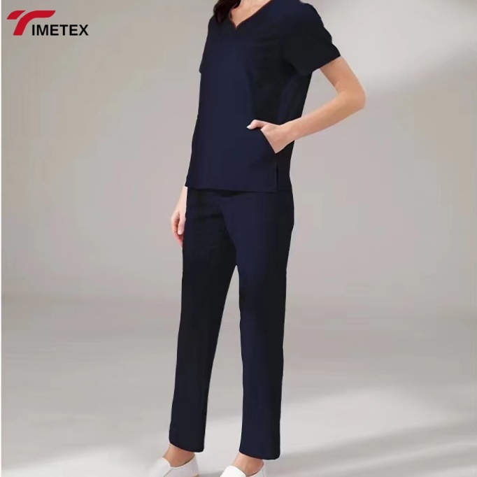 TIMETEX Wholesale Oem logo Custom Light Weight Professional Women's Nurse Doctor Uniform V-neck Medical Scrub Scrubs Set