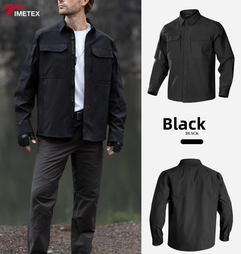 TIMETEX High Quality Slim Fit Men's Dress Shirts Autumn Breathable Linen/Cotton Mandarin Collar Anti-Wrinkle Custom Chest Pocket