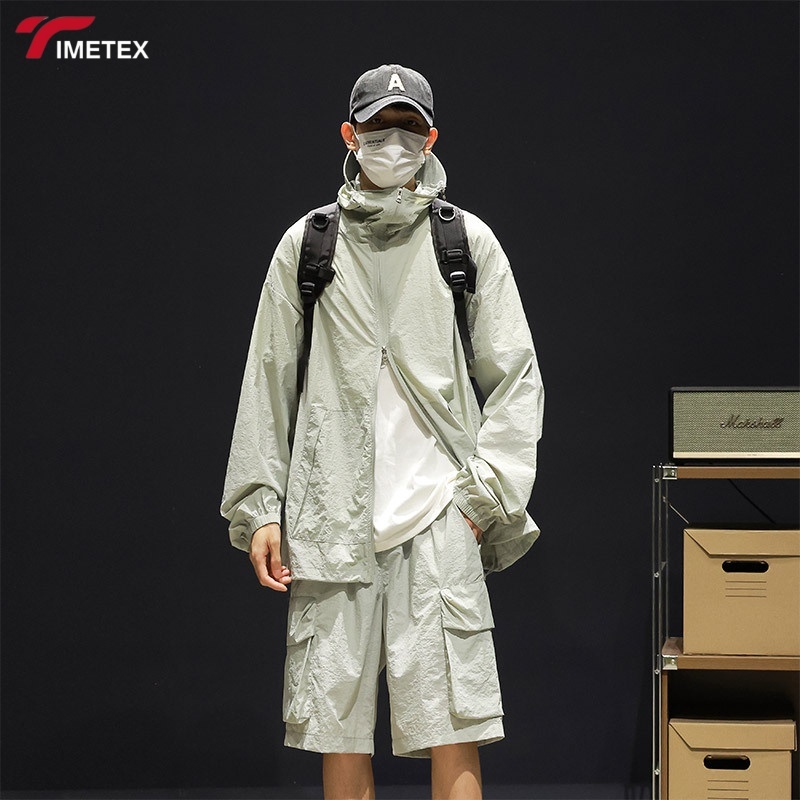 TIMETEX Customized Logo Solid Color Hoodie Sweatpants Suit Breathable Knitted Waterproof Windbreaker Jacket Hot Waterproof UPF50