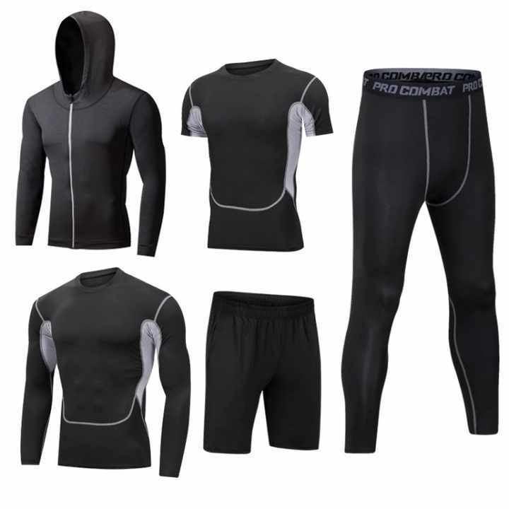 High Quality Men Quick Dry Tracksuit for Men Polyester Sportswear Track Suit Fitness Training Running 5 Piece Workout Set