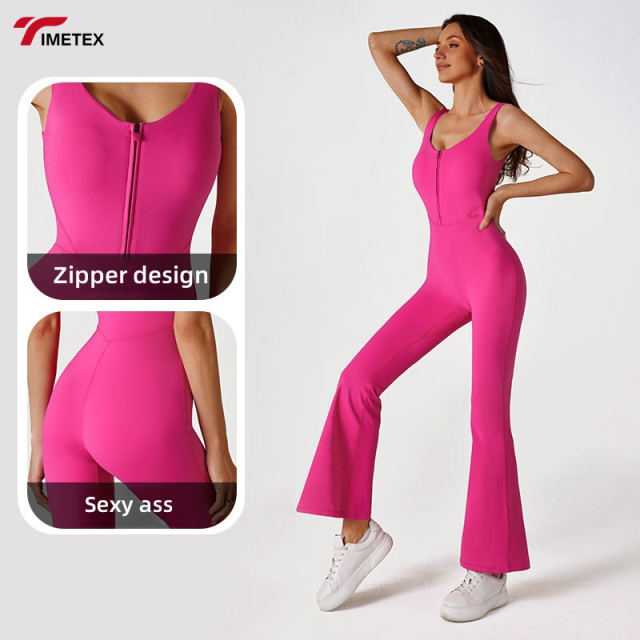 New Female Leisure Trumpet Dance Fitness Bodysuit Nude Yoga Clothes Sports Jumpsuits