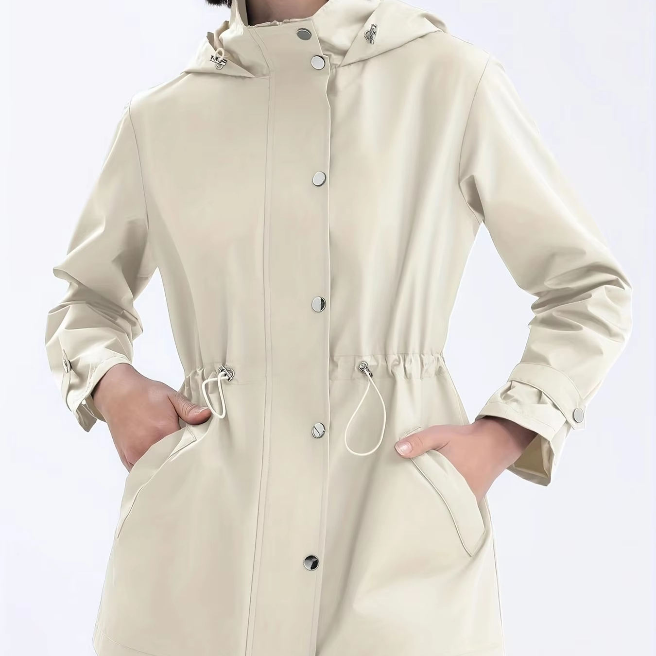 Timetex  Stylish Simple Commuter Design Casual Jacket for Spring/Summer Long Length Adjustable Waist 5XL Solid Autumn Woven