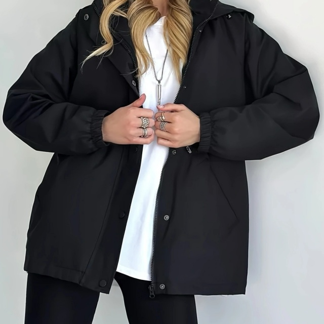 TIMETEX Women's Lightweight Breathable Waterproof Rain Jacket Hood Pockets Zipper Closure Printed Technics