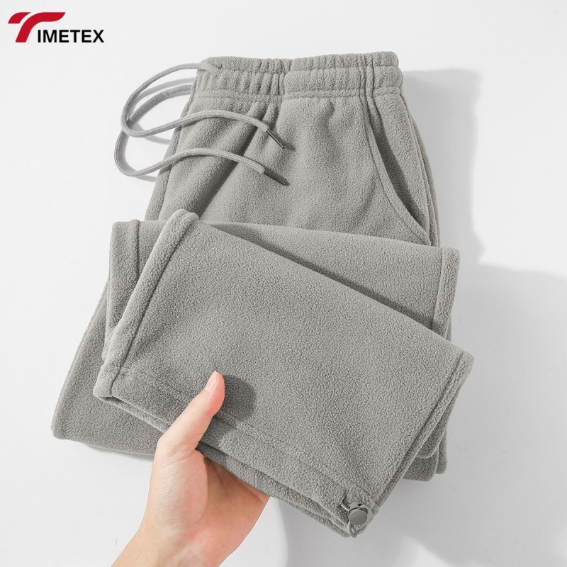 Double-sided Fleece Lightweight Plain Dyed Eco-friendly Pants with Loose Fleece Material Adjustable Cuffs Straight-leg Style