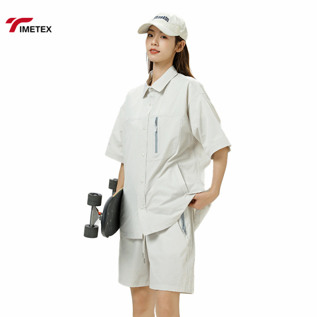 Summer Outdoor Fashion   Men's  Lace Short-Sleeved T-Shirt Single Breasted Casual Couple Shorts Suit