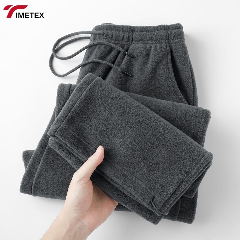 Double-sided Fleece Lightweight Plain Dyed Eco-friendly Pants with Loose Fleece Material Adjustable Cuffs Straight-leg Style