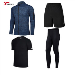 Wholesale  Autumn Men Fashion 4Pcs Set Tracksuit  Men Gym Tights Sportswear Compression Pants Shirt Top Long Sleeve Jacket Suit