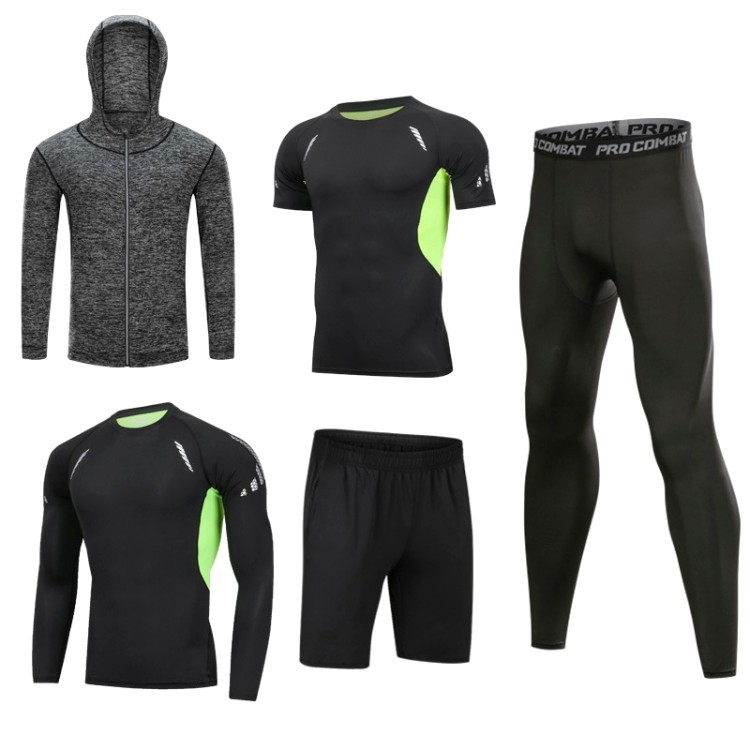 High Quality Men Quick Dry Tracksuit for Men Polyester Sportswear Track Suit Fitness Training Running 5 Piece Workout Set