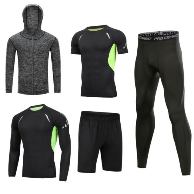 High Quality Men Quick Dry Tracksuit for Men Polyester Sportswear Track Suit Fitness Training Running 5 Piece Workout Set