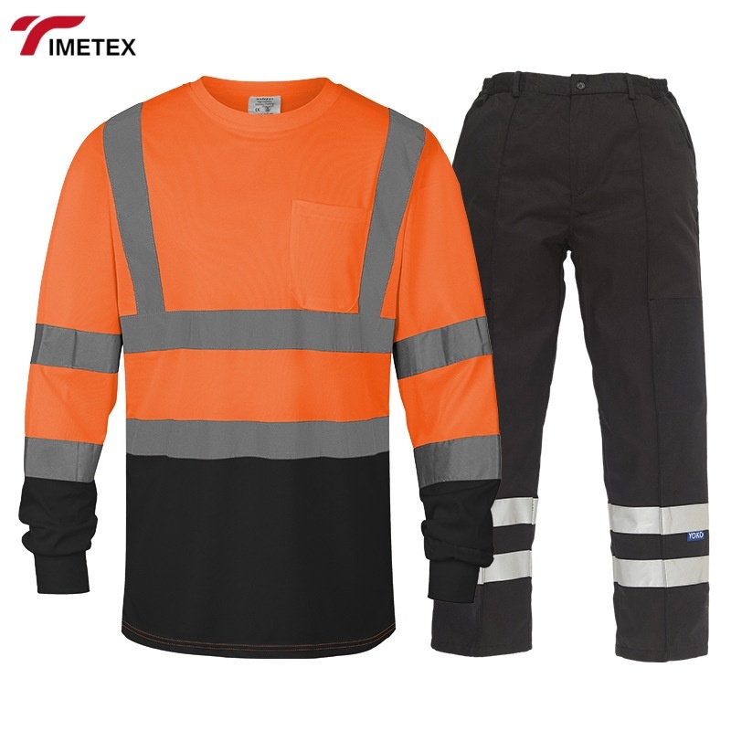 Custom Uniform Heavy Duty Men's Work Shirt LOGO Construction Polyester Quick-Drying Reflective Safety Workwear Suits Breathable