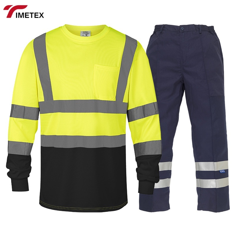 Custom Uniform Heavy Duty Men's Work Shirt LOGO Construction Polyester Quick-Drying Reflective Safety Workwear Suits Breathable