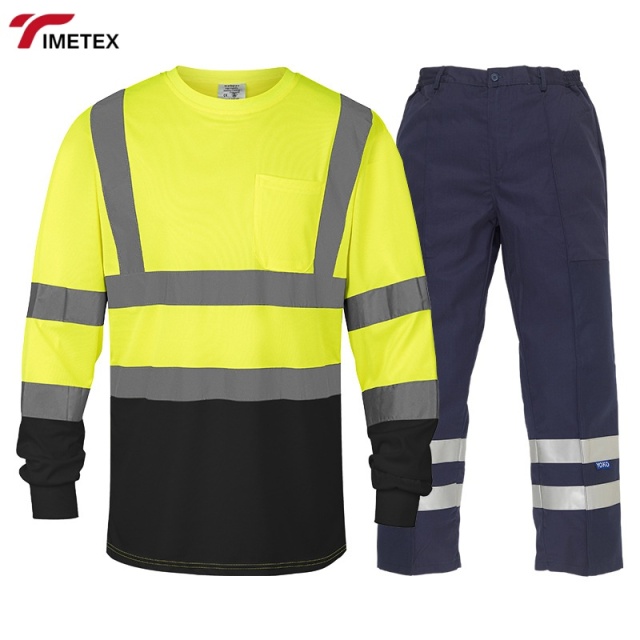 Custom Uniform Heavy Duty Men's Work Shirt LOGO Construction Polyester Quick-Drying Reflective Safety Workwear Suits Breathable