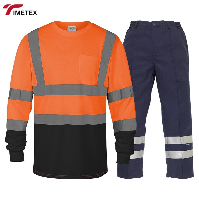 Custom Uniform Heavy Duty Men's Work Shirt LOGO Construction Polyester Quick-Drying Reflective Safety Workwear Suits Breathable