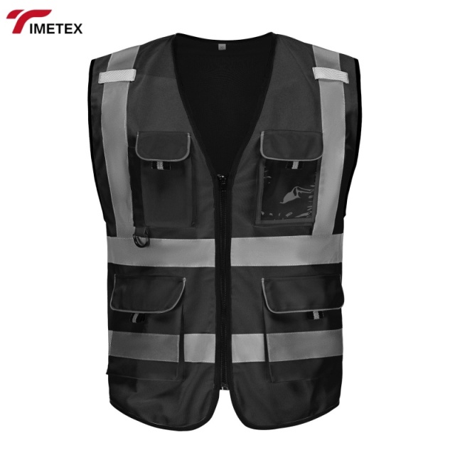 TIMETEX Multi-Pocket Zip Security Level D Protection High Visibility Reflective Safety Work Vest for Men/Women