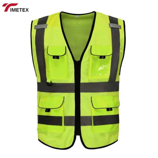 TIMETEX Multi-Pocket Zip Security Level D Protection High Visibility Reflective Safety Work Vest for Men/Women