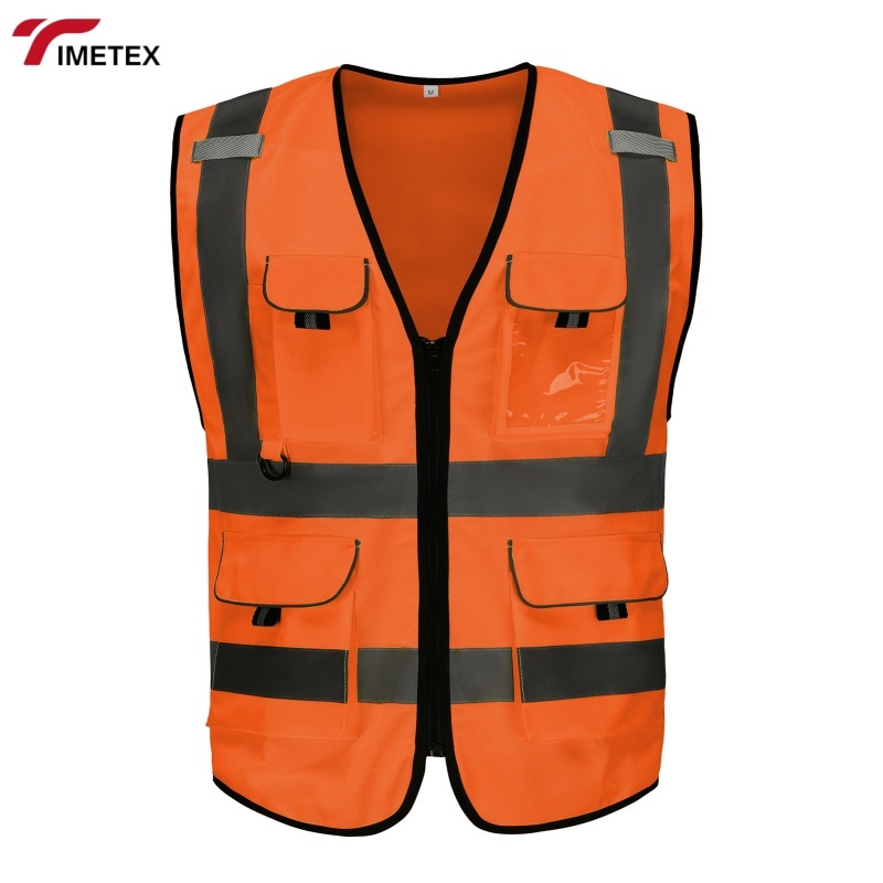 TIMETEX Multi-Pocket Zip Security Level D Protection High Visibility Reflective Safety Work Vest for Men/Women