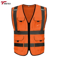 TIMETEX Multi-Pocket Zip Security Level D Protection High Visibility Reflective Safety Work Vest for Men/Women