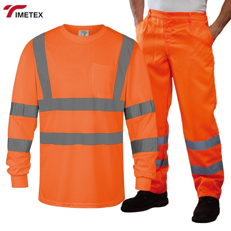 Custom Uniform Heavy Duty Men's Work Shirt LOGO Construction Polyester Quick-Drying Reflective Safety Workwear Suits Breathable