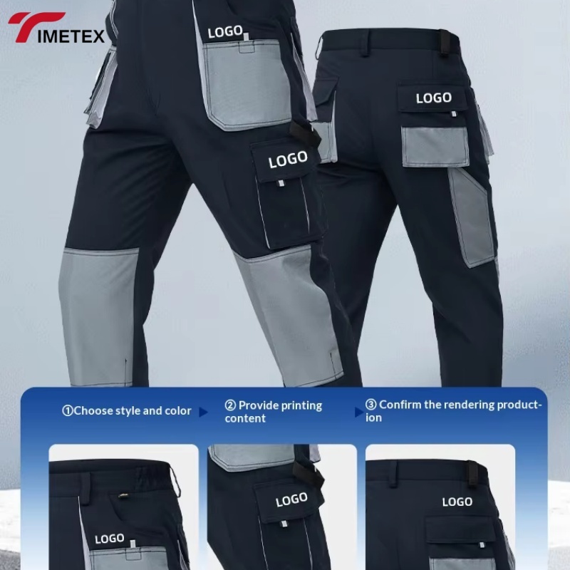 Men's Polyester Construction Site Workwear Durable Work Pants Multi-Pockets Quick Dry Breathable Heat Transfer Printed