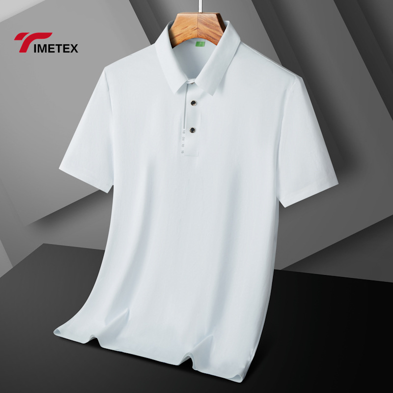 Summer Ice Silk High Elastic POLO Shirt Quick Drying Seamless T Shirt for Men Cooling Polo