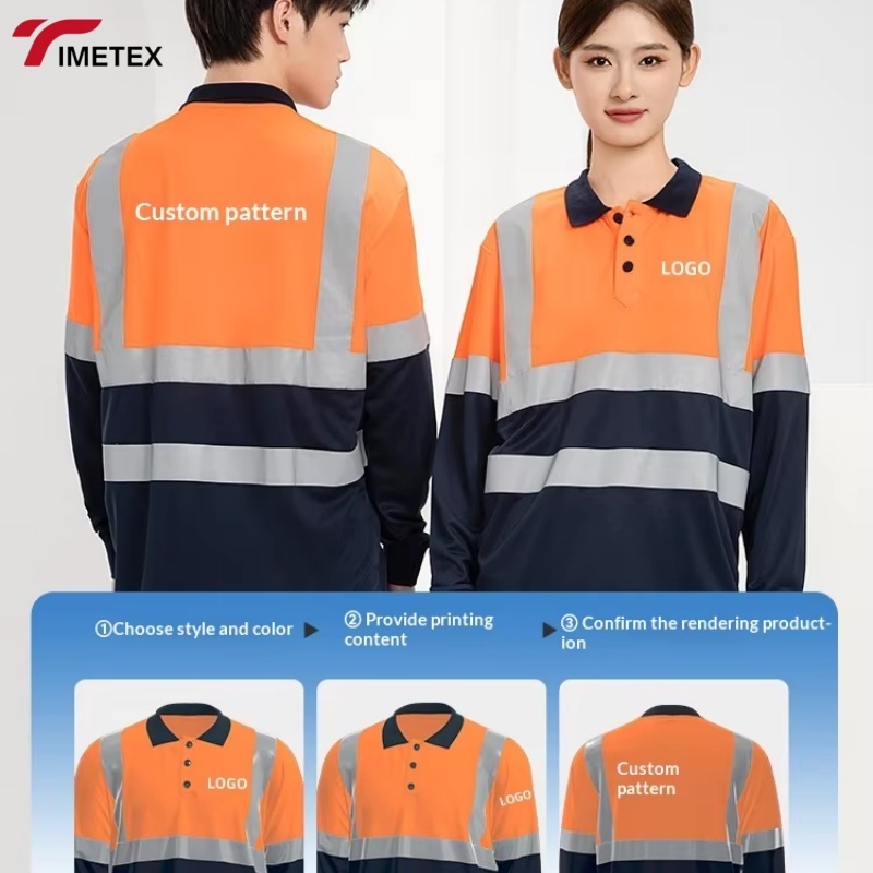 Customized Logo Men's Workwear Uniforms Fluorescent Safety Polyester for Industrial Construction Workers High Visibility