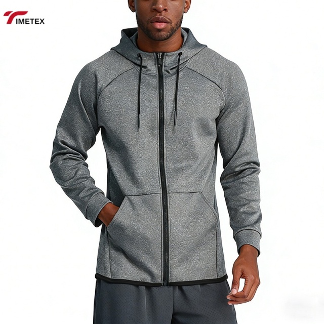 TIMETEX Men's Autumn Winter Sports Hooded Jacket Knitted 100% Polyester Breathable Quick Dry Basketball Training Coat Outdoor