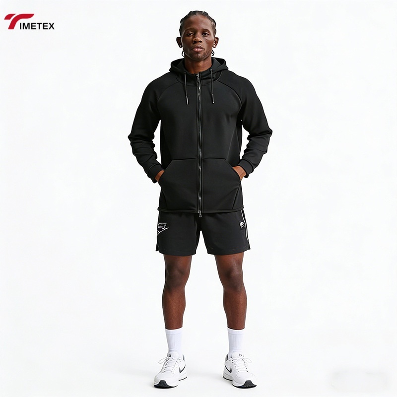 TIMETEX Men's Autumn Winter Sports Hooded Jacket Knitted 100% Polyester Breathable Quick Dry Basketball Training Coat Outdoor
