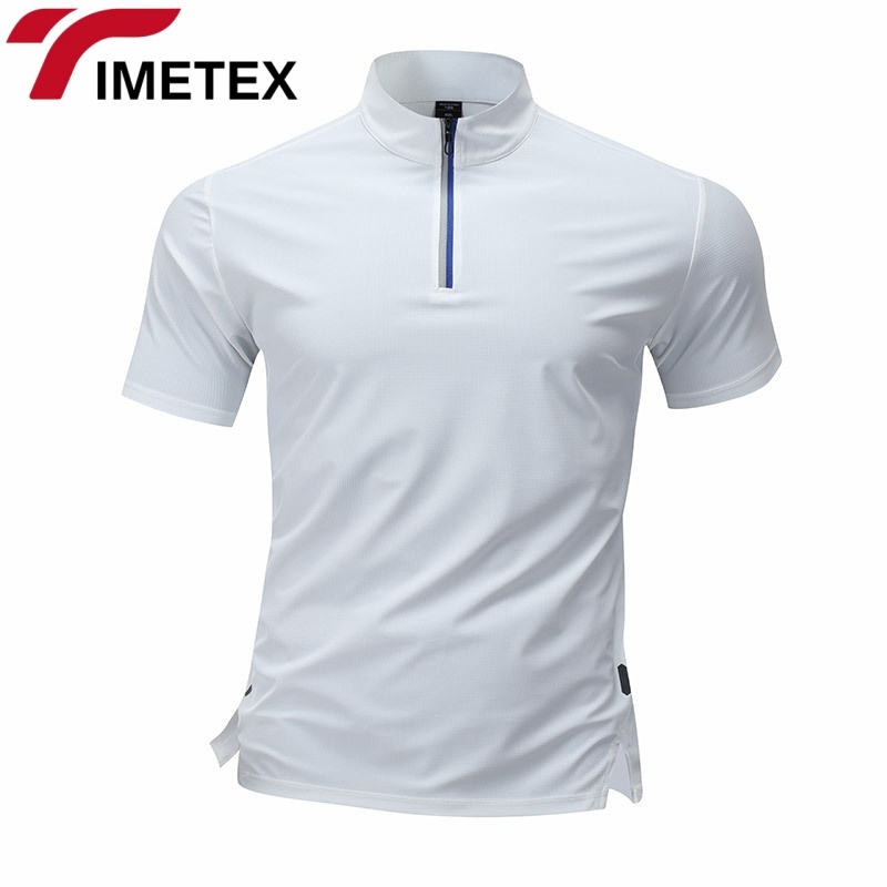 TIMETEX 2025 Men's Running Gym Sports T-Shirt Quick Dry Ice Silk Stand Collar Half Zipper Short Sleeve-80% Polyester 20% Spandex